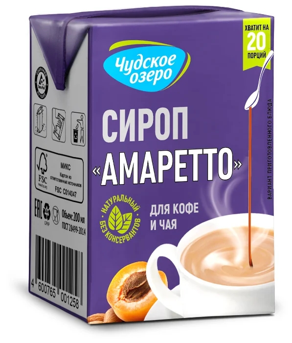 Сироп со вкусом Амаретто "Чудское Озеро" (200мл*18шт) 