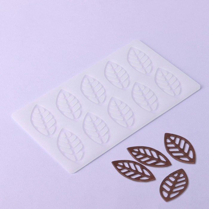 Коврик силиконовый для айсинга "Листья вишни" (10 яч.), 5553893