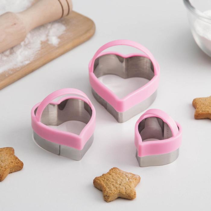 Высечка для печенья "Сердце" с ручкой. (уп.3шт), 5307526, 9873169