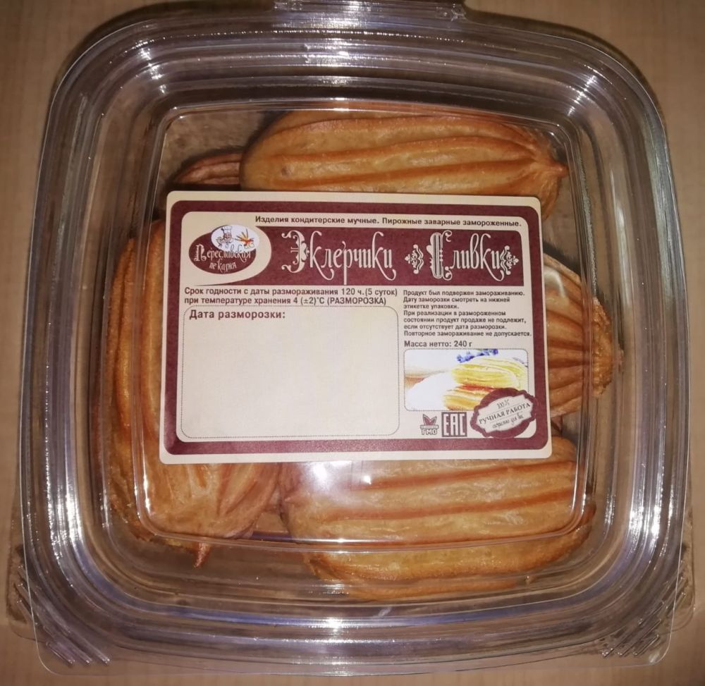 Пирожное Эклерчики "Сливки" (заморож.) (240гр*12 упак в кор)