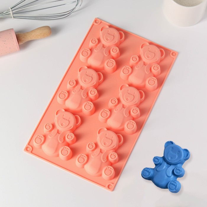 Форма силиконовая "Мишка"6 ячеек  28,5х17х2 см (8,5х6 см) цвет МИКС 549328