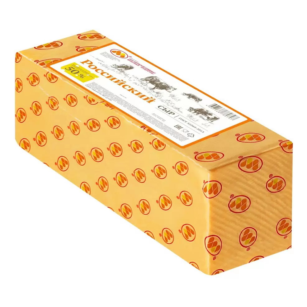 Сыр Российский 50%, (~3кг) Юговской КМП, М