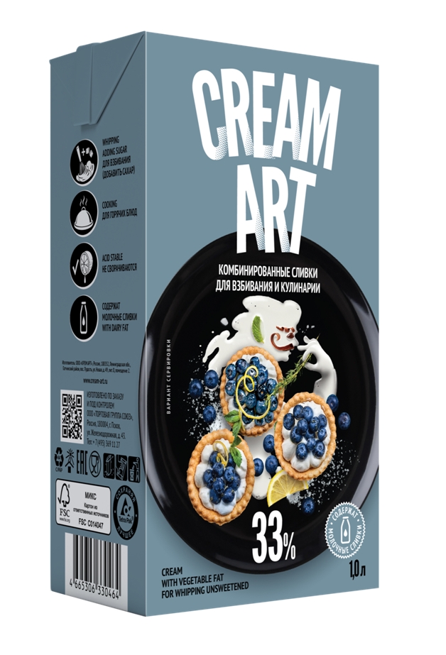 Сливки "CREAM ART" комбинированные, жирн. 33% (1л*12шт)  