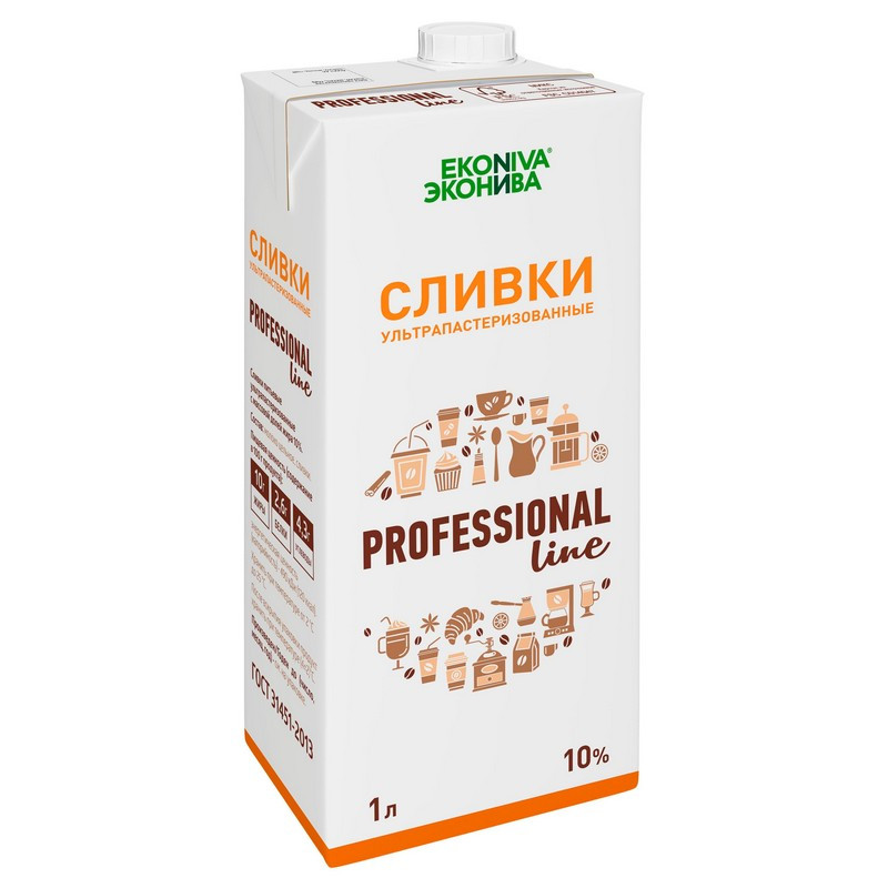 Сливки "Эконива" жирн. 10% 1л (12шт) *Акция*  