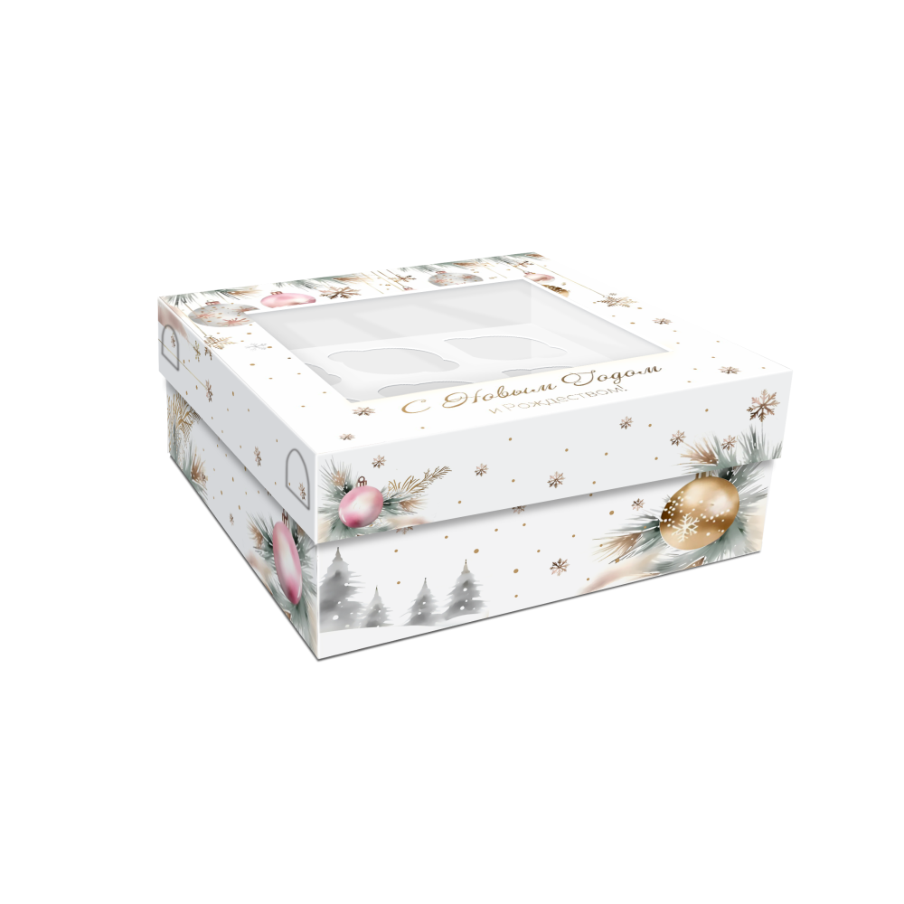 Упаковка на 9 капкейков с окном "Снежный праздник", КУ-00837 (240684)