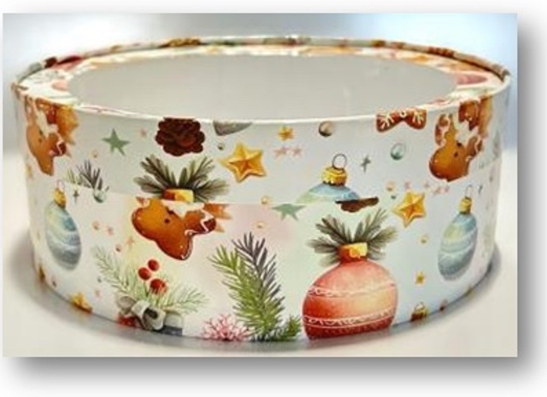 Коробка ШЛЯПНАЯ с окном ЕЛОЧНЫЕ ИГРУШКИ под зефир, печенье, d=20см, h=7см, 070434