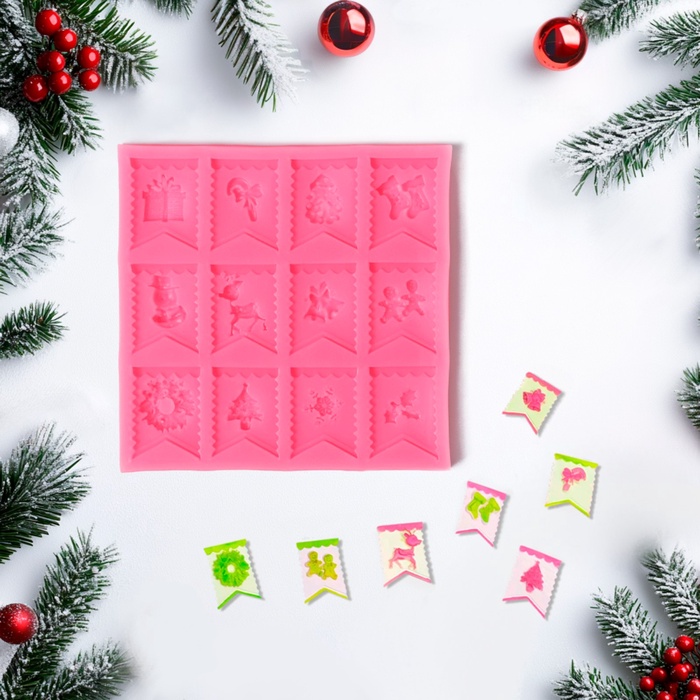 Молд силиконовый "Новогодние флажки", 13,5х13,5х0,8см, 6887499