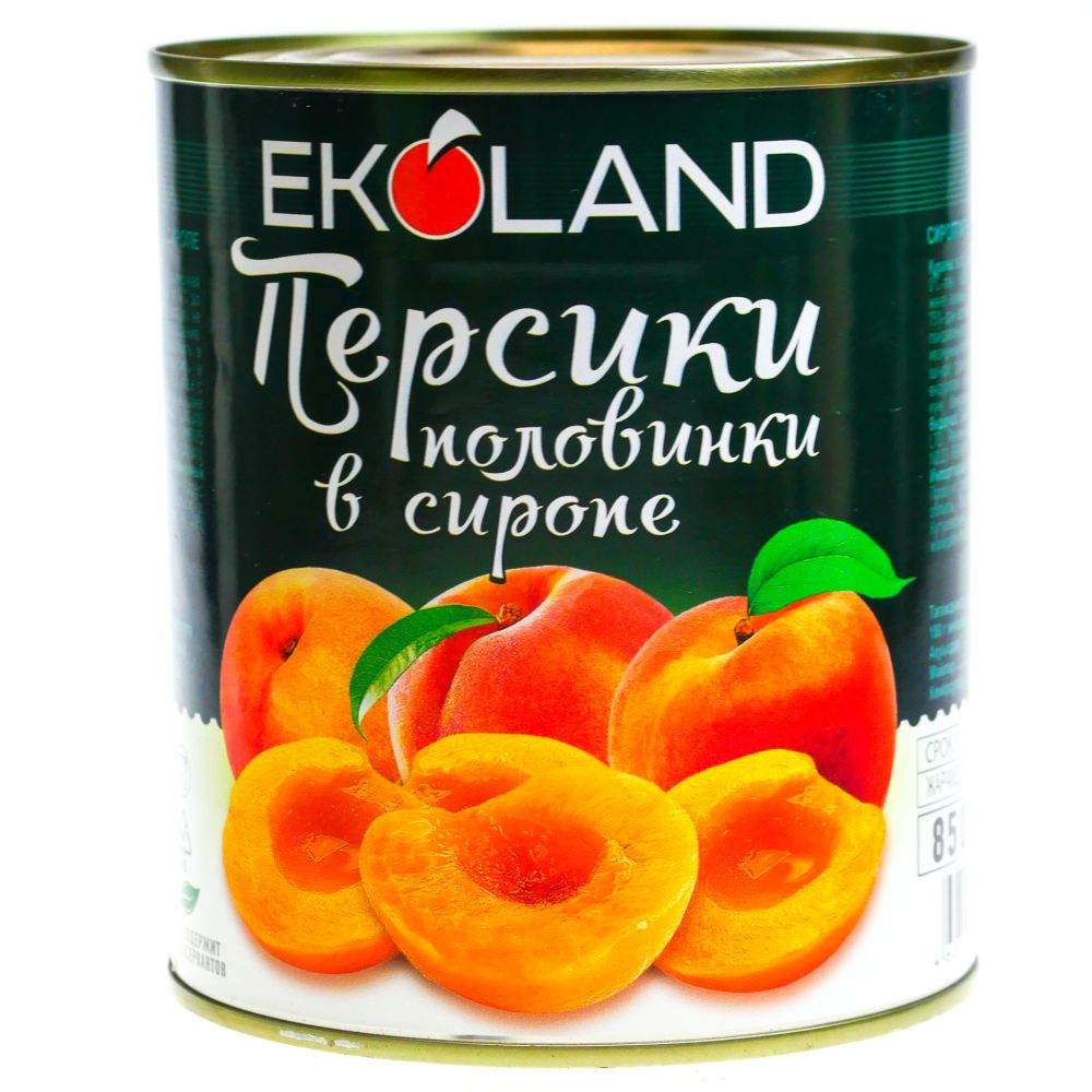 Персики в сиропе 850мл. "EKOLAND" (12)