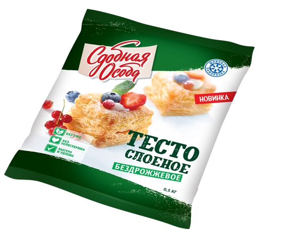 Тесто слоеное БЕЗДРОЖЖЕВОЕ замороженое (500г*16шт) [5002]
