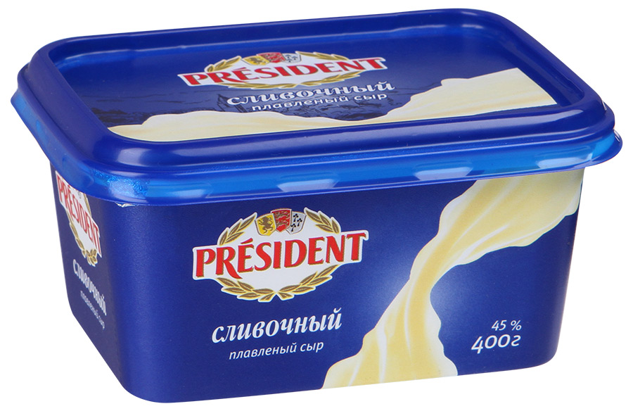 Сыр плавленый "Сливочный" PRESIDENT 45%, (400гр* 8 шт) М .