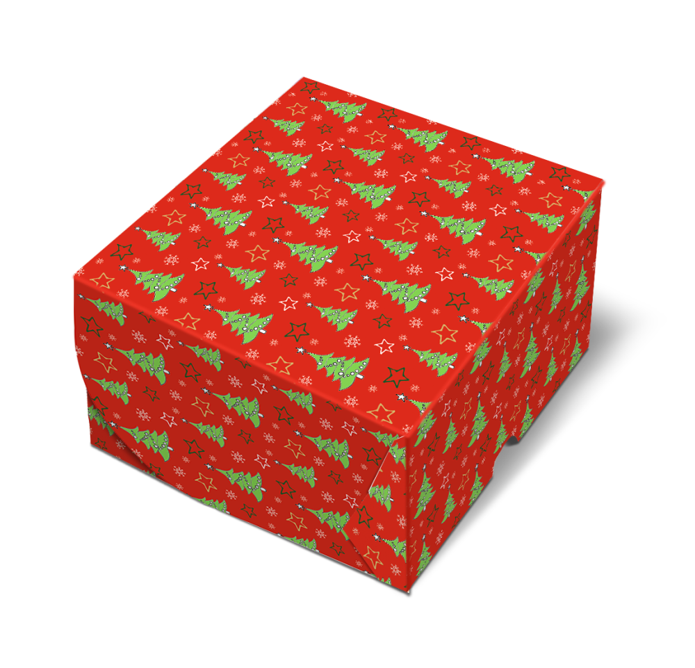 Упаковка на 4 капкейка моноблок без окна "Елки красные",(16*16*10). КУ-422 (20474, 211032)