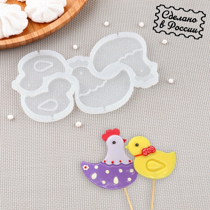 Форма для леденцов "Курочка и цыпленок" белая  (4яч.), 9612087