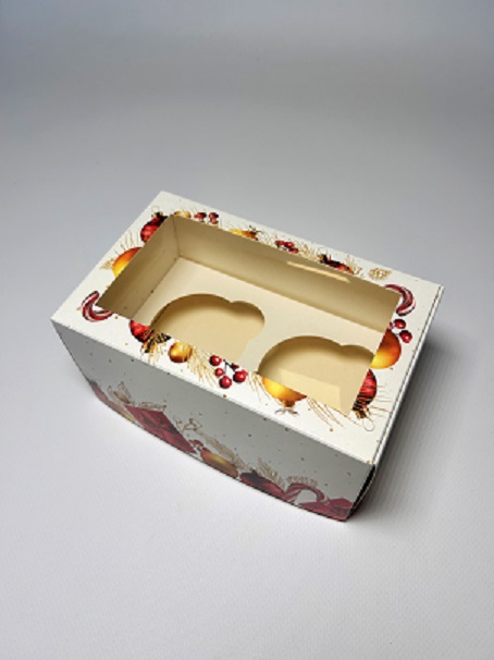 Упаковка на 2 капкейка моноблок с окном "Подарочек"16*10*8.КУ-827. (250722)