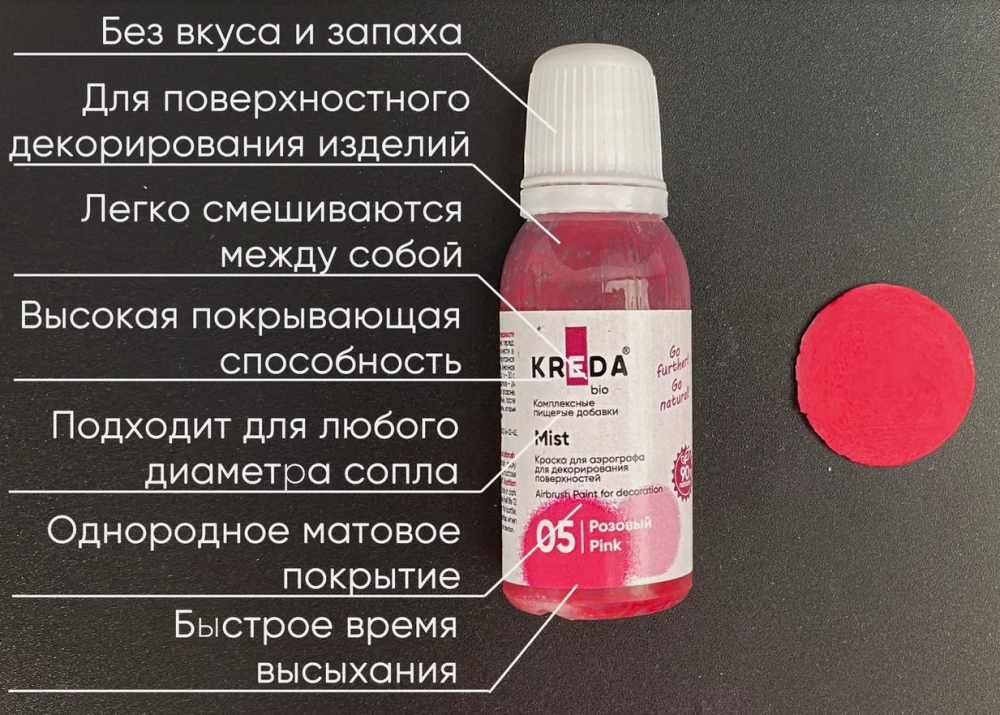 Краска для аэрографа "Kreda" *РОЗОВЫЙ*,(бут.20мг) Ms.05-0,02