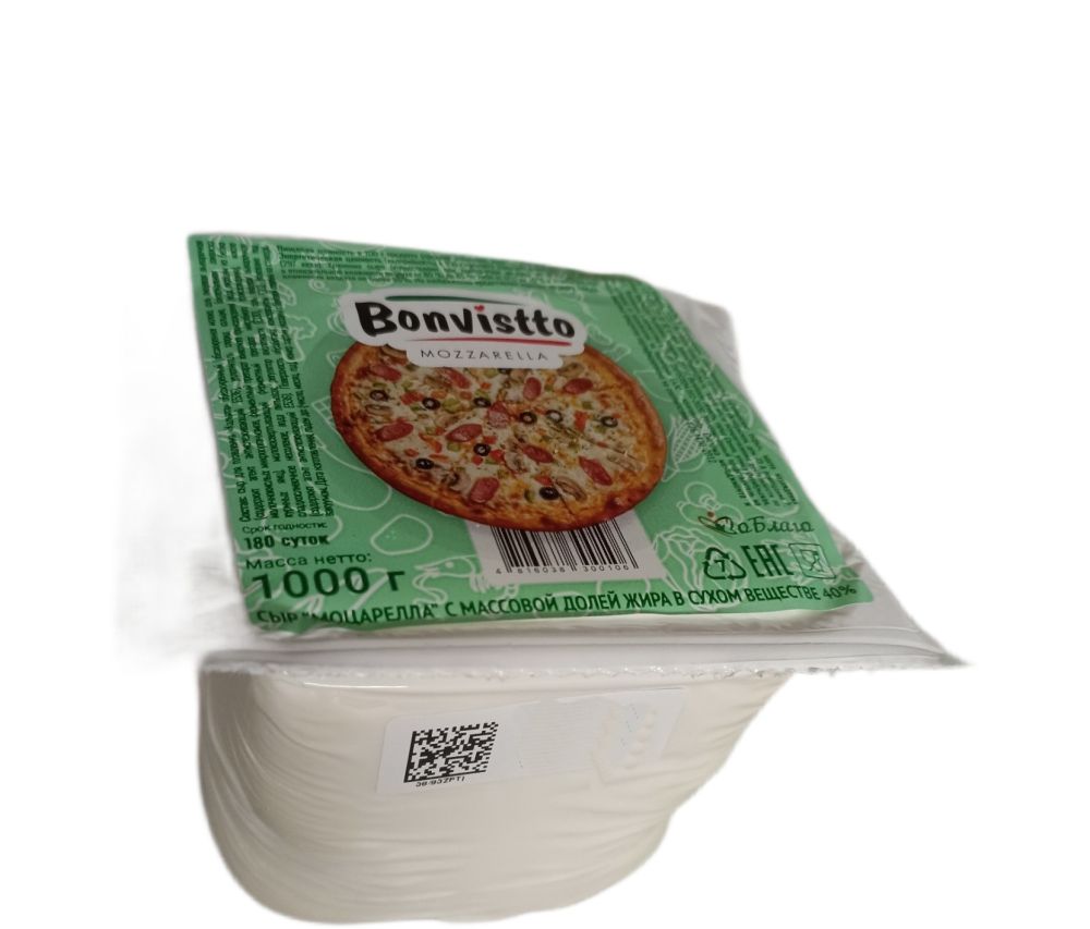 Сыр Моцарелла 40% (1кг*10 шт) BONVISTTO, Беларусь  М  