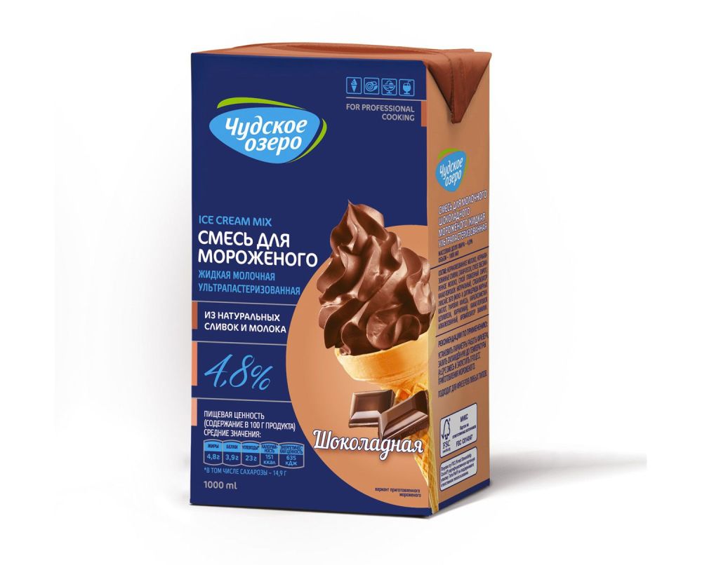 Смесь для молочного мороженого, ШОКОЛАДНАЯ,  "Чудское озеро" жирн.4,8%. (1л*12шт)	 *АКЦИЯ*
