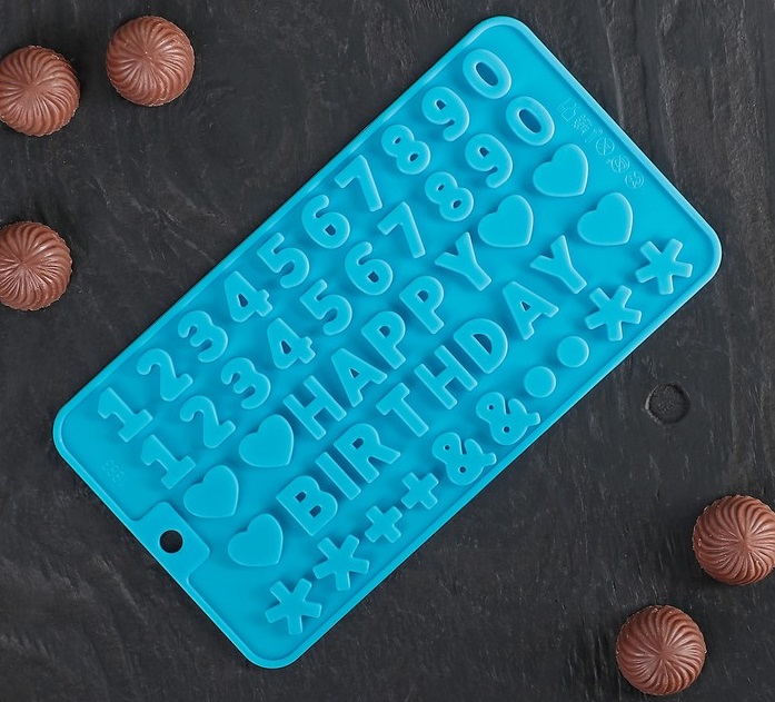 Форма для льда и шоколада "С днем рождения" (49яч.) 21,5х11,5см, 1210653