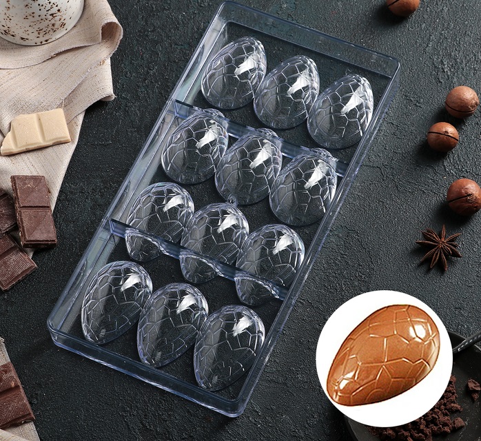 Форма для шоколада "шоколадное яйцо" ,10785716, 12 ячеек (3,6×5,7×1,5 см),1029740, 4314184  