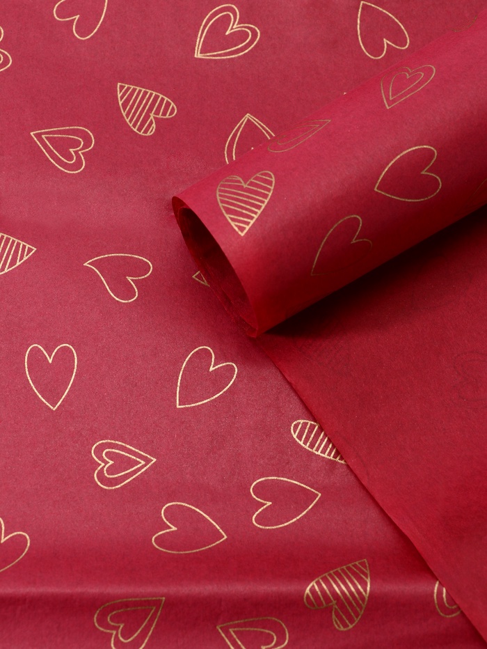 Бумага тишью " Сердечки" винная 50х70см , (упак.10шт), 9942651