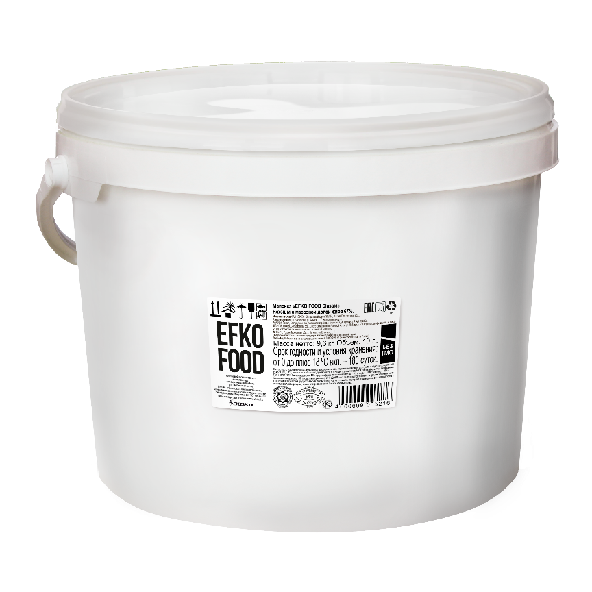 Майонез EFKO FOOD Classic жирн.67%, Традиционный, ведро 10л (9,4 кг) 