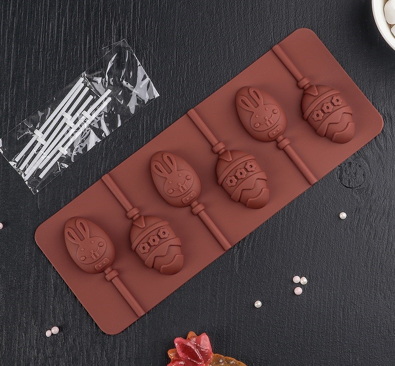 Форма для леденцов яйцо"Пасхальный кролик" с палочками (6яч.) 26х10х1см, 4597579