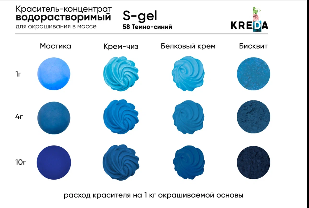 Краситель гелев.пищ.синтетич. S.58-0,01 "Kreda" *ТЕМНО-СИНИЙ*,(бут.10мг) 