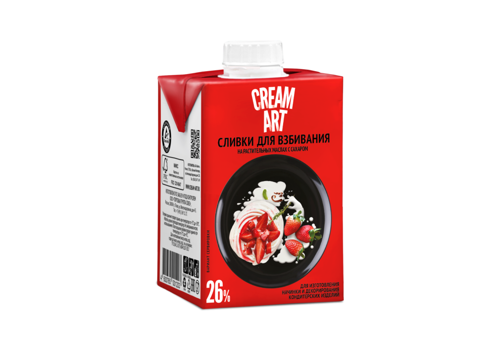 Сливки для взбивания на растительных маслах  "CREAM ART" (ВАНИЛЬ), жирн. 26% (500мл*12шт)  