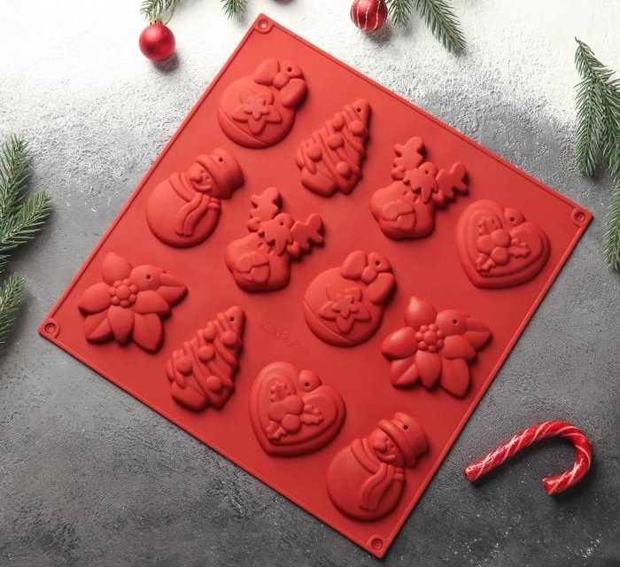 Форма силикон.для шоколада и выпечки "Елочные игрушки"3D,12ячеек,30ъх30х1см,2484758