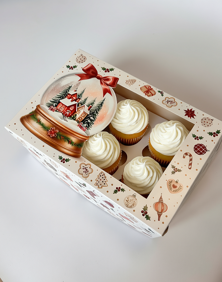 Упаковка на 6 капкейков моноблок с окном "Новогодний подарок"КУ-933 (250814)