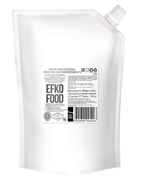 Майонез EFKO FOOD Special Провансаль  67%,  дой-пак (800мл*12шт) 